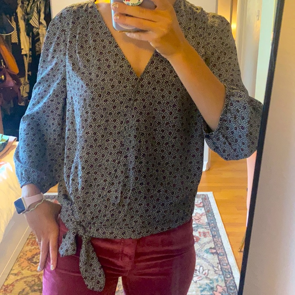 LOFT Flower Patterned Faux Wrap Blouse